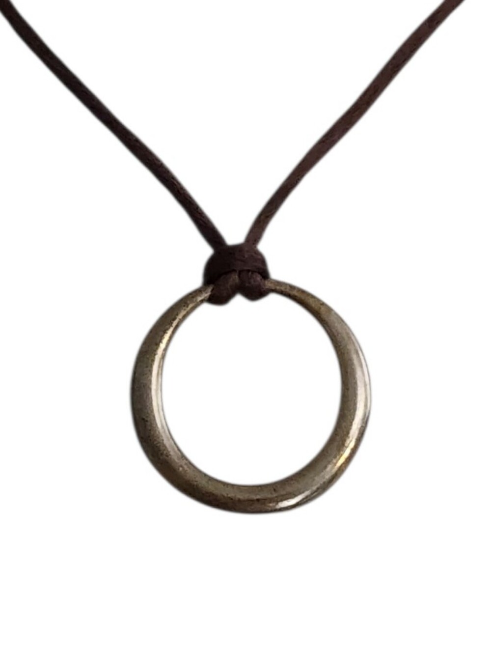 Liz & Co. Minimalist Gold Ring Pendant Necklace on Brown Cord